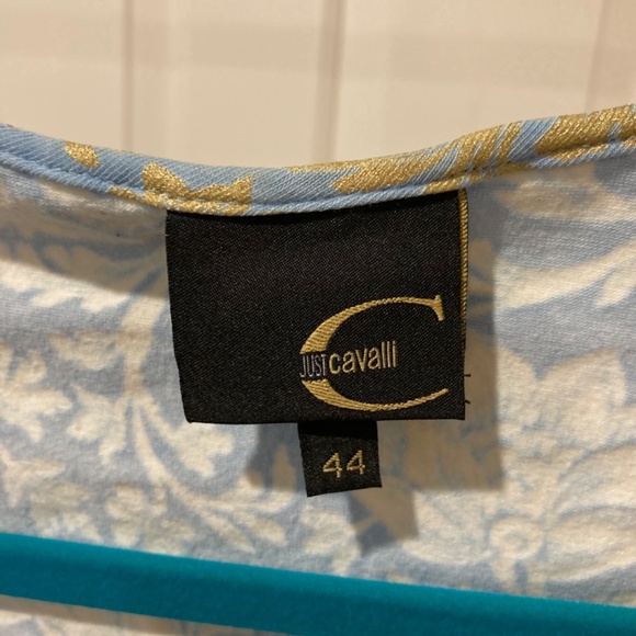 Cavalli gold brocade print cotton/lycra t-shirt.   Size S. - Picture 3 of 4